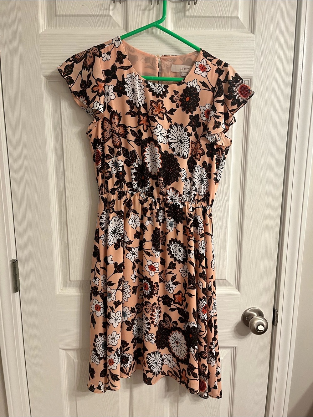 LOFT Peach Floral Print Cap-Sleeve Dress